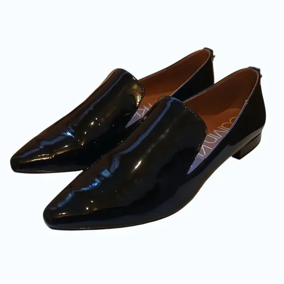 CALVIN KLEIN Elegant Black Patent Leather Loafers - Like New - Picture 2 of 12
